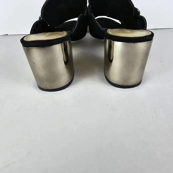 Marc Fisher Rima Mule Sandals Size 9M Black Suede Leather Mirrored Block Heel - Picture 7 of 13